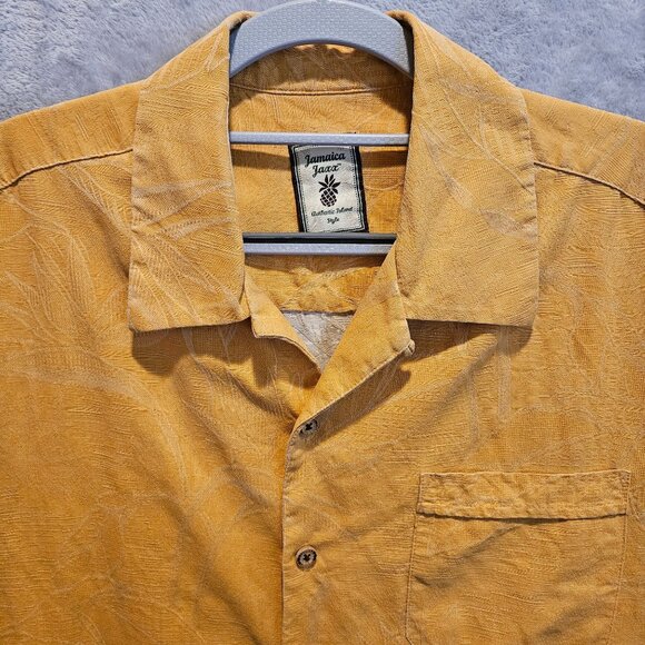 Jamaica Jaxx Hawaiian Shirt Mens M 100% Silk Embroidered Leaves Vacation cruise - Picture 12 of 12